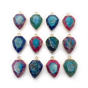 Set de 12 colgantes de piedra imperial multicolor con bordes dorados para creación de joyería