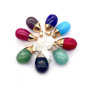 Waterdrop-shaped natural stone pendants in assorted colors with metal bails for jewelry DIY