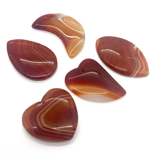 Five pieces set of natural red sardonyx agate pendants in various geometric shapes