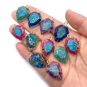 Colgantes de piedra natural en forma de gota con bordes dorados para hacer joyas