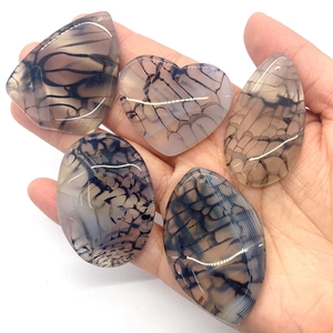 Five-piece set of polished dragon vein agate pendants in grey-purple hues and shapes