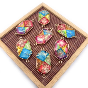 Lot de 7 pendentifs hexagonaux en pierre empereur avec cadres dorés pour bijoux DIY
