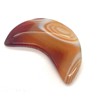 Natural red agate moon-shaped pendant with orange-white silk texture and pre-drilled hole
