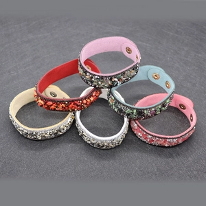 Bohemian multilayer stone leather bracelet set with colorful crystals and snap buttons