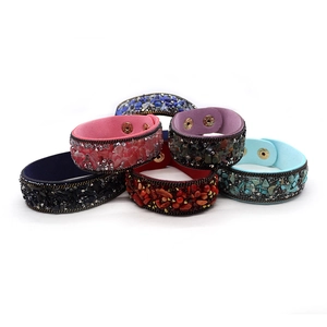 Bohemian multicolor stone cuff bracelets with metal snap closure in six assorted colors