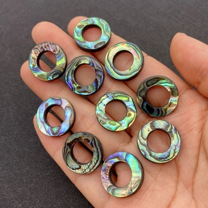Set of 10 natural abalone shell donut beads with iridescent colorful luster for DIY jewelry