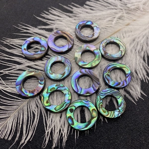 Macro view of natural iridescent abalone shell ring beads for DIY jewelry making