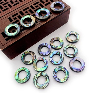 Natural Abalone Shell Donut Shape Loose Beads For DIY Jewelry Making Iridescent Rainbow Luster Round Hollow Shell Pendant Accessory