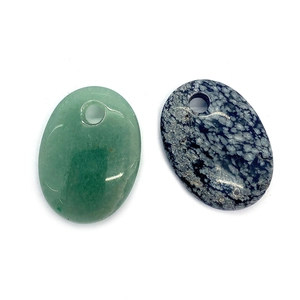 Oval natural green aventurine and snowflake obsidian stone pendants with pre-drilled holes