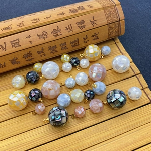 Handmade mosaic natural shell ball pendant with golden metal loop for DIY jewelry necklaces