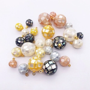 Spherical mosaic shell pendant with natural mother of pearl for DIY necklace jewelry making