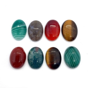 Eight natural oval tiger eye and malachite stone cabochons for DIY jewelry making