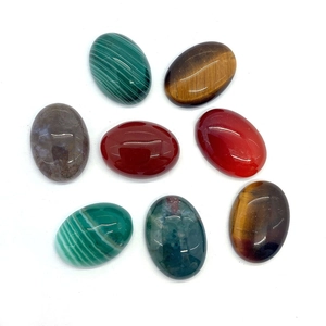 Polished oval natural tiger eye and malachite stone cabochons for DIY jewelry making