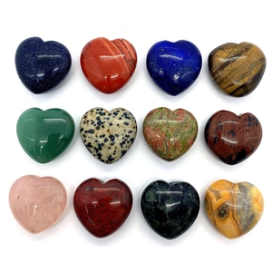 Set of 12 heart-shaped polished natural stones including Tiger Eye and Amethyst