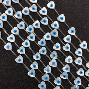 Natural mother of pearl heart evil eye beads for DIY jewelry making and crafts