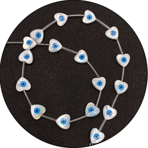 Natural sea shell heart beads with evil eye pattern for DIY jewelry making