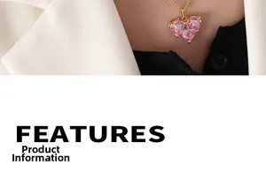 Nahaufnahme der rosa herzförmigen Zirkonia-Halskette getragen von einem eleganten Model