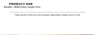 Detailed size chart showing the 0.4cm width and 15cm length of this titanium steel bracelet