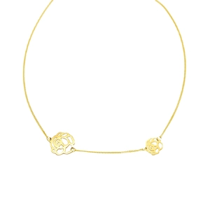 Elegant gold titanium necklace featuring double openwork rose pendants on a delicate chain