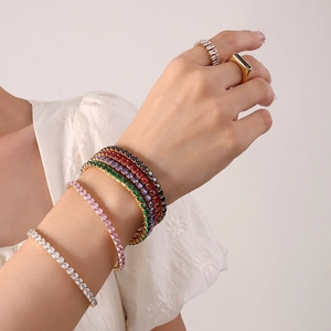 Tennis Bracelet Titanium Steel 18K Gold Plated Zircon Elastic Stretch Colorful Minimalist Luxury Fashion Women Jewelry