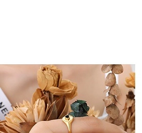 Macro detail of polished 18K gold-plated stainless steel ring with black enamel heart