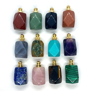 Set of 12 natural stone bottle pendants including amethyst and malachite with gold caps