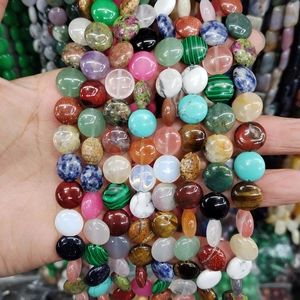 Flat round 12x6mm natural stone beads in assorted colors for DIY jewelry making