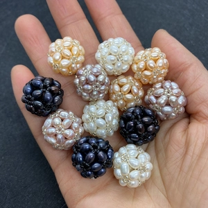 Handmade 18mm natural freshwater pearl woven spheres in multi-color for DIY jewelry