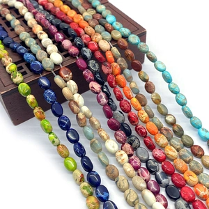 Natural Stone Imperial Jasper Turquoise Loose Beads Oval Flat Straight Hole Strand For DIY Necklace Jewelry Making Accessories
