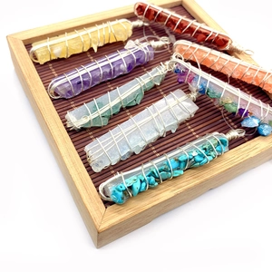Set of 8 natural crystal stone wire wrapped pendants with silver metal loops