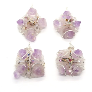 Natural Amethyst Crystal Cluster Pendant Freshwater Pearl Wire Wrapped Irregular Stone Pendants For Jewelry Making DIY Handcrafted Women Gift