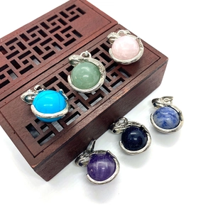 Natural Stone Lizard Pendant Round Ball Gemstone Gecko Shape Pendants Bohemian Vintage Silver Alloy Inlaid DIY Jewelry Making Accessories For Women Men Gift