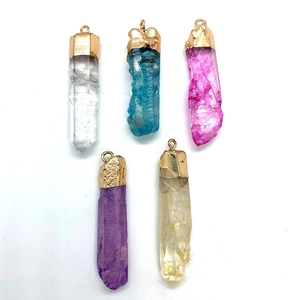 Set of five natural crystal stone pendants in various colors with golden metal clasps