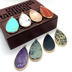 Colgantes de Gota de Piedra Natural Con Borde de Aleación Chapado en Oro Piedra de Gota de Agua para DIY Collar Pendiente Accesorios de Joyería