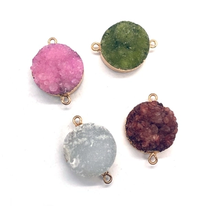 Natuurlijke ronde druzy steen hanger connector 21x29mm verguld voor DIY sieraden
