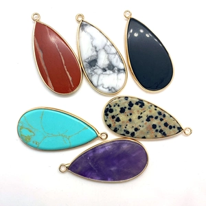 Colgantes de piedra natural en forma de gota con marco dorado para joyería artesanal