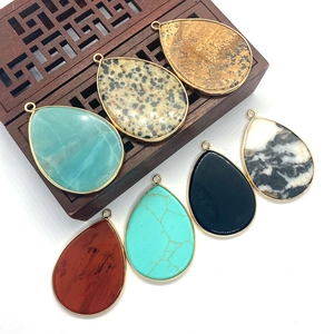 Pendentifs en pierre naturelle en forme de goutte avec bords dorés pour bijoux DIY