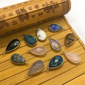 Natuurstenen druppelvormige hangers met gouden randen voor het maken van eigen sieraden
