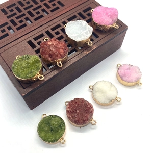 Natuursteen Druzy Ronde Connector Hangers Met Vergulde Rand Gepolijste Kristallen Bedeltjes Voor DIY Ketting Maken 21x29mm