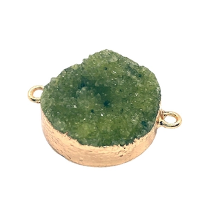 Groene druzy kristal connector met goudlaag en dubbele lussen voor DIY sieraden maken