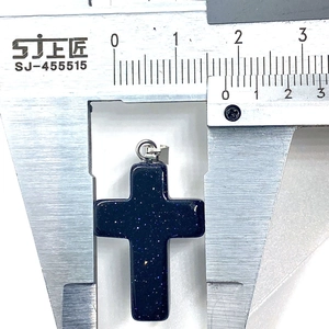 Blue goldstone cross pendant measurement showing 25mm height with silver bail clip