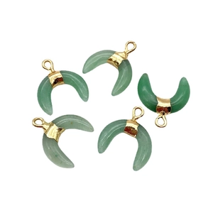 Pendentifs lune en aventurine verte avec bélière dorée pour la création de bijoux