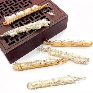 Handmade Natural Stone Cylindrical Wire Wrapped Artificial Pearl Pendant Bohemian Retro DIY Jewelry Making Charm Accessories For Women