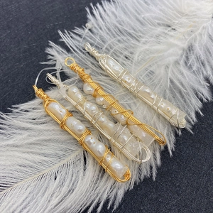 Handmade natural stone and pearl wrap pendants with gold wire for DIY jewelry making
