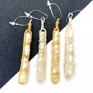 Irregular natural pearl pendants with gold and silver wire wrapping for DIY jewelry