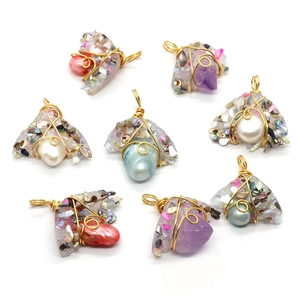Natural Freshwater Pearl Resin Pendant Irregular Shell Gravel Wire Wrapped Abalone Shell Amethyst DIY Jewelry Component
