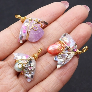 Handmade wire wrapped pendants set with natural pearls and colorful resin gemstones