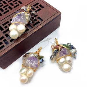Bohemian Handmade Amethyst Artificial Pearl Wire Wrapped Grape Cluster Pendant Only (Without Chain) For DIY Jewelry Making Charm