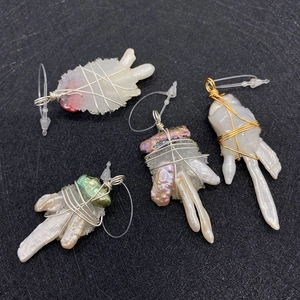 Handmade wire wrapped baroque pearl pendants with natural stones in four unique styles