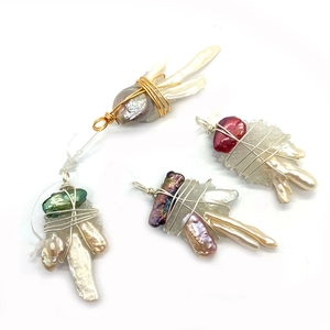 Artistic Baroque pearl and crystal pendant with handcrafted wire wrapping for jewelry DIY